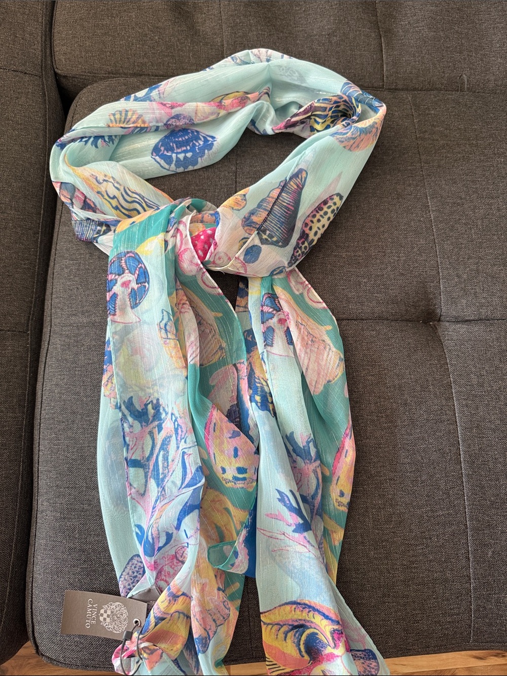 Vince Camuto Aqua Shell & Sea Life Print Scarf
